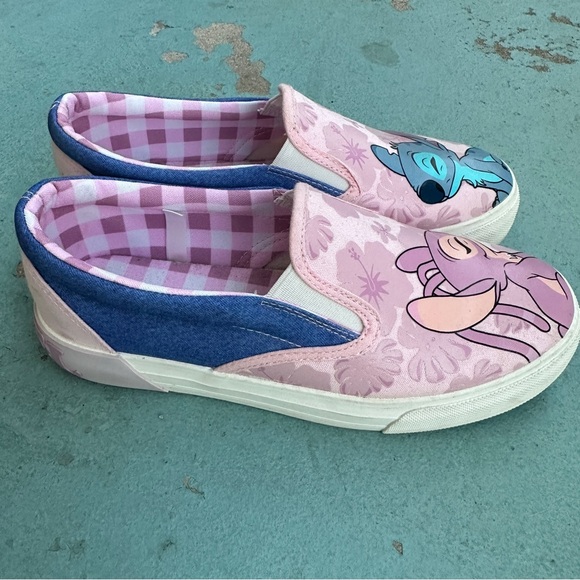 Disney Stitch & Angel Slip-On Shoes Ground Up Pink Canvas Sneakers Women’s 6 - Picture 3 of 8
